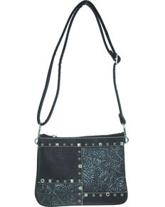 Savana Women's Fuax Leather Patchwork Crossbody Bag , Black, hi-res
