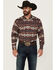 Image #1 - Rodeo Clothing Men's Southwestern Print Long Sleeve Snap Western Shirt, Burgundy, hi-res