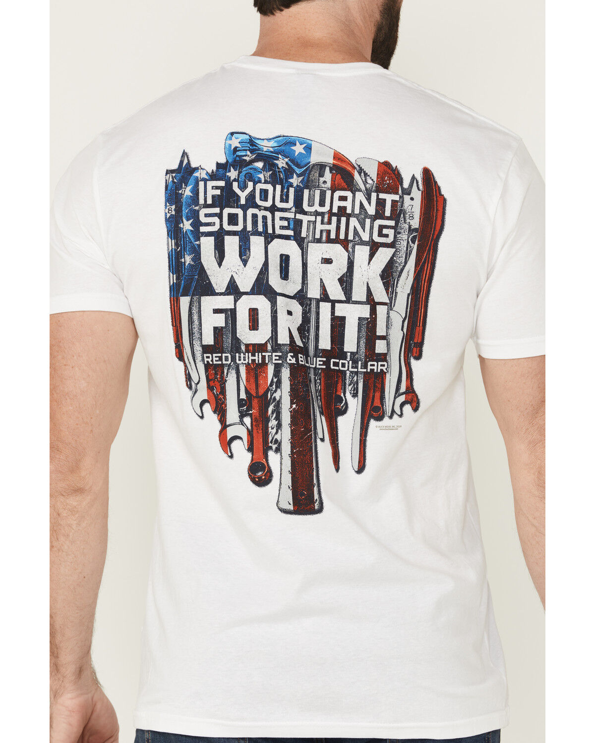 Image #4 - Buckwear Men's Red, White & Blue Collar Short Sleeve Graphic T-Shirt, White, hi-res