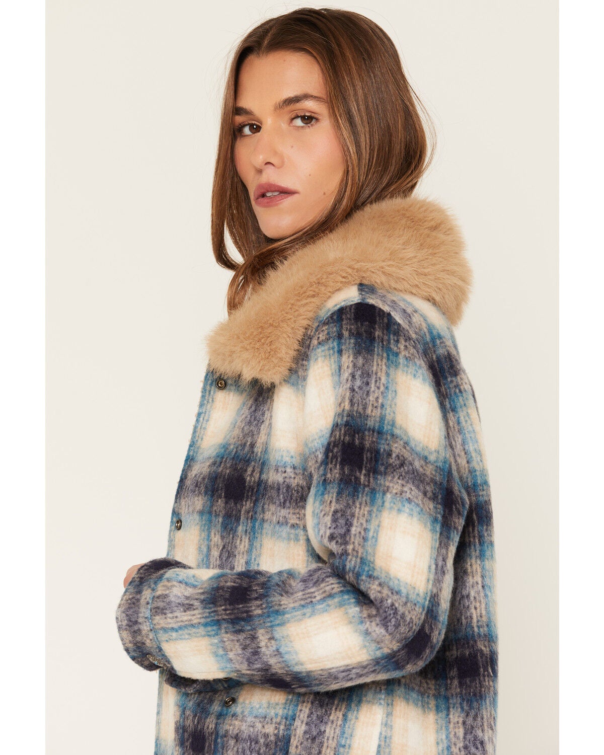 Image #2 - Shyanne Women's Brook Reversible Sherpa and Plaid Print Jacket, Royal Blue, hi-res