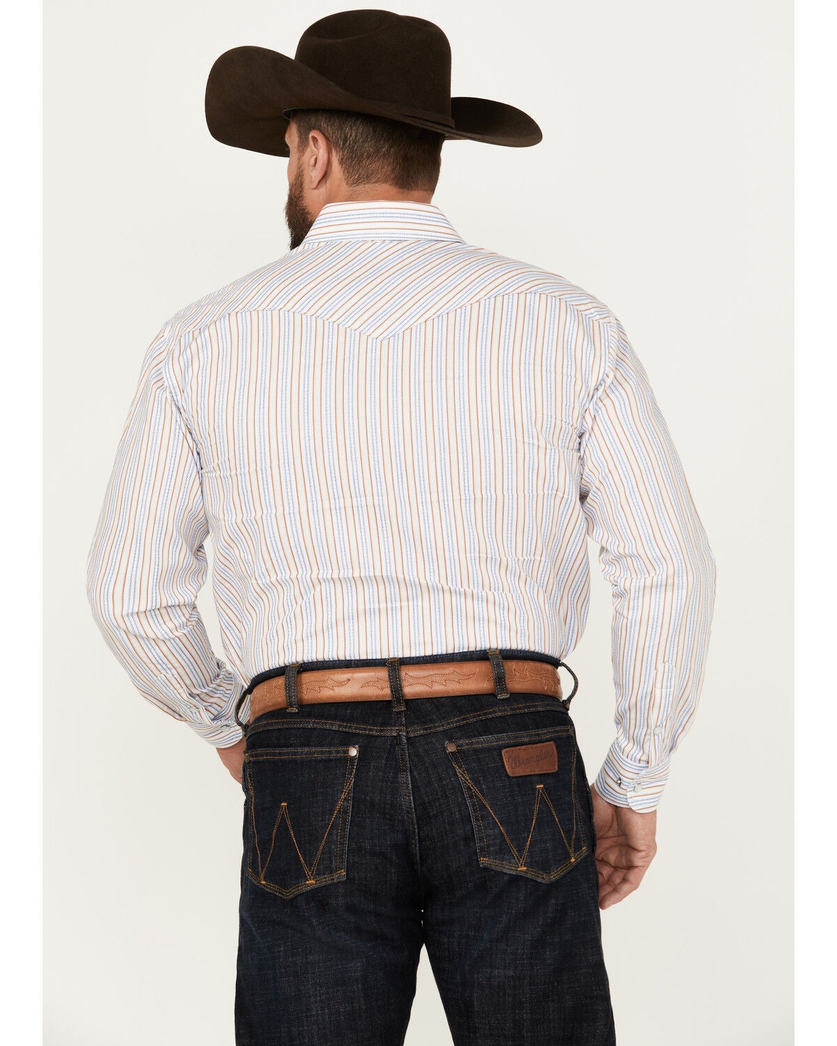 Image #4 - Rough Stock by Panhandle Men's Dobby Striped Print Long Sleeve Pearl Snap Western Shirt, White, hi-res
