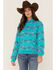 RANK 45 Women's Southwestern Stripe Pullover Sweatshirt Hoodie, Turquoise, hi-res
