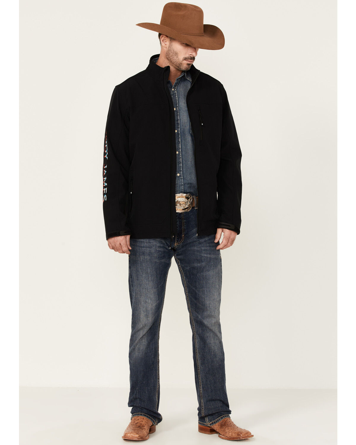 Image #2 - Cody James Core Men's Serape Logo Sleeve Zip-Front Steamboat Jacket, Black, hi-res