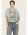 Image #1 - Rock & Roll Denim Women's Desert Rodeo Fringe Short Sleeve Graphic Tee, Blue, hi-res