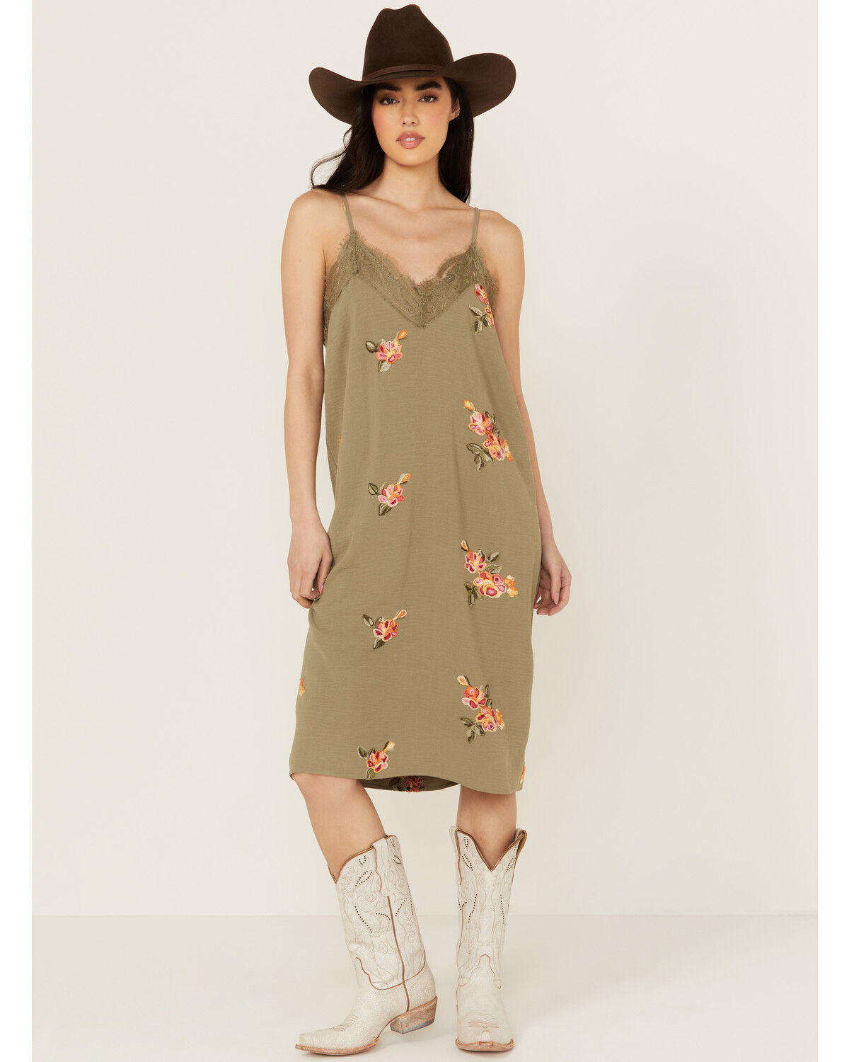 Image #1 - Wild Moss Women's Embroidered Midi Dress, Sage, hi-res