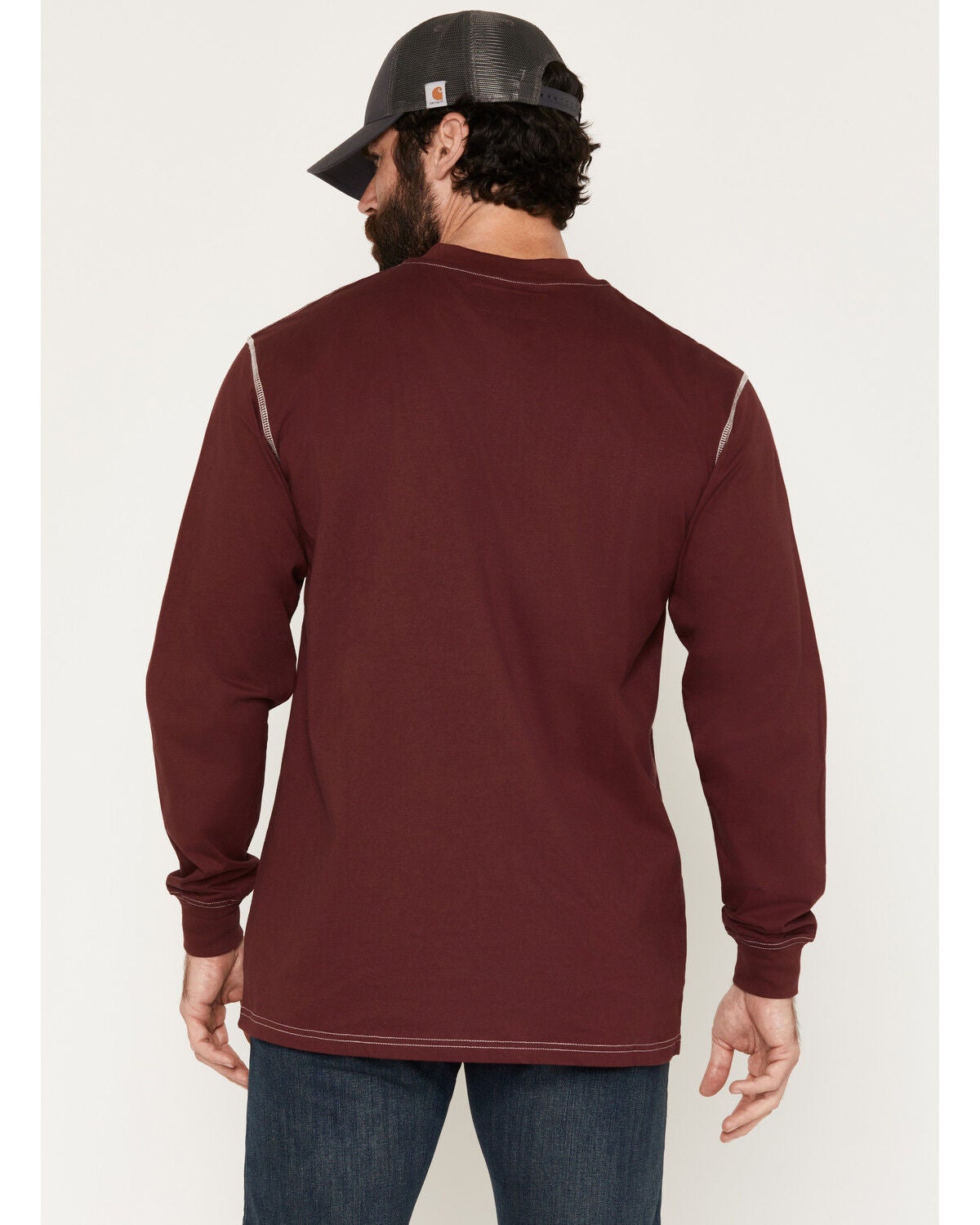 Image #4 - Forge Workwear Men's FR Lightweight Long Sleeve 1/4 Button-Down Henley Work Shirt, Burgundy, hi-res