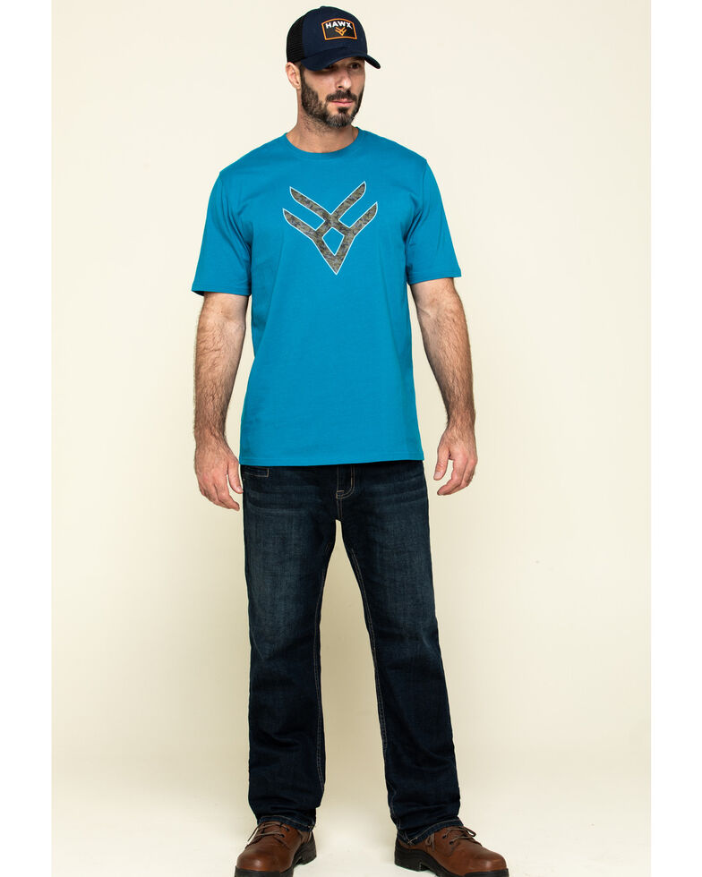 Hawx Men's Teal Fractal Camo Logo Graphic Work T-Shirt , Teal, hi-res