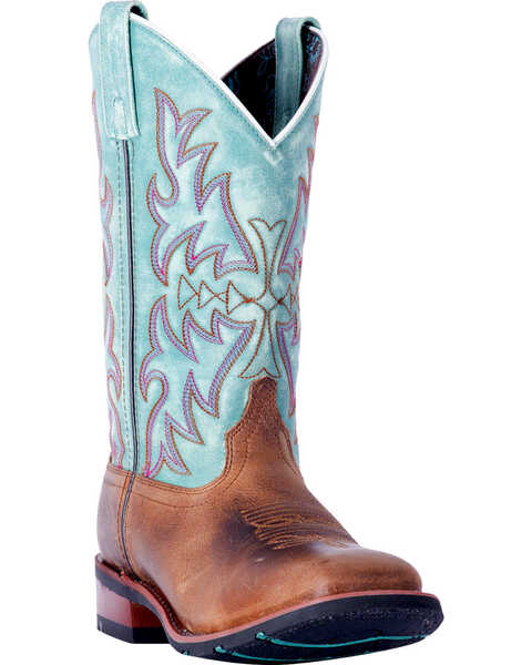 Laredo Women's Anita Brown/Blue Western Boots - Broad Square Toe , Brown, hi-res