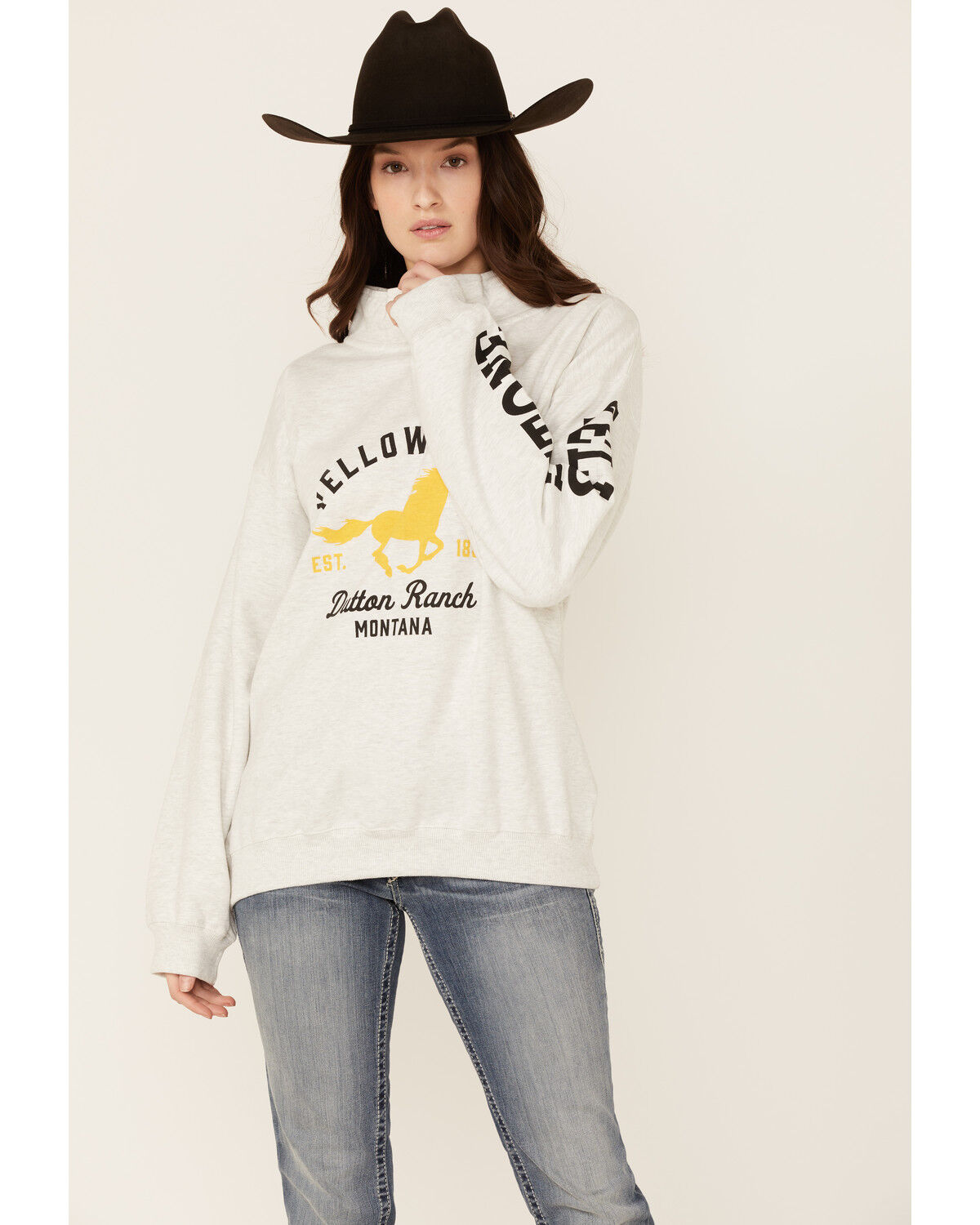 Image #1 - Paramount Network's Yellowstone Women's Gray 1/4 Zip Horse Graphic Pullover Sweatshirt, Heather Grey, hi-res