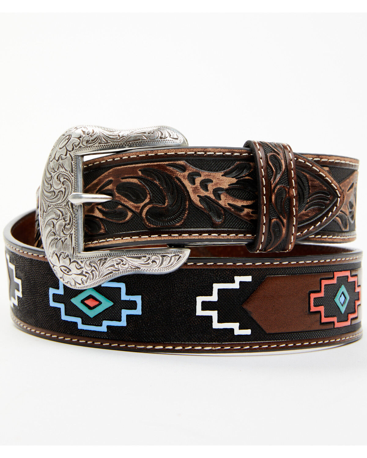Image #1 - Roper Men's Southwestern Tooled Belt, Brown, hi-res