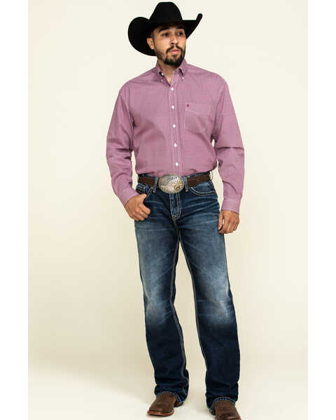 Stetson Men's Coffee Bean Geo Print Button Long Sleeve Western Shirt , Red, hi-res