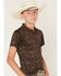 Image #2 - RANK 45® Boys' Tonal Southwestern Short Sleeve Button-Down Polo Shirt, Coffee, hi-res