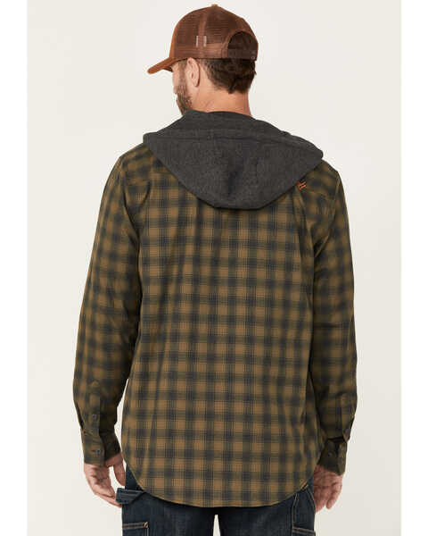 Image #4 - Hawx Men's Plaid Print Robertson Long Sleeve Button Down Hooded Work Flannel Shirt , Olive, hi-res