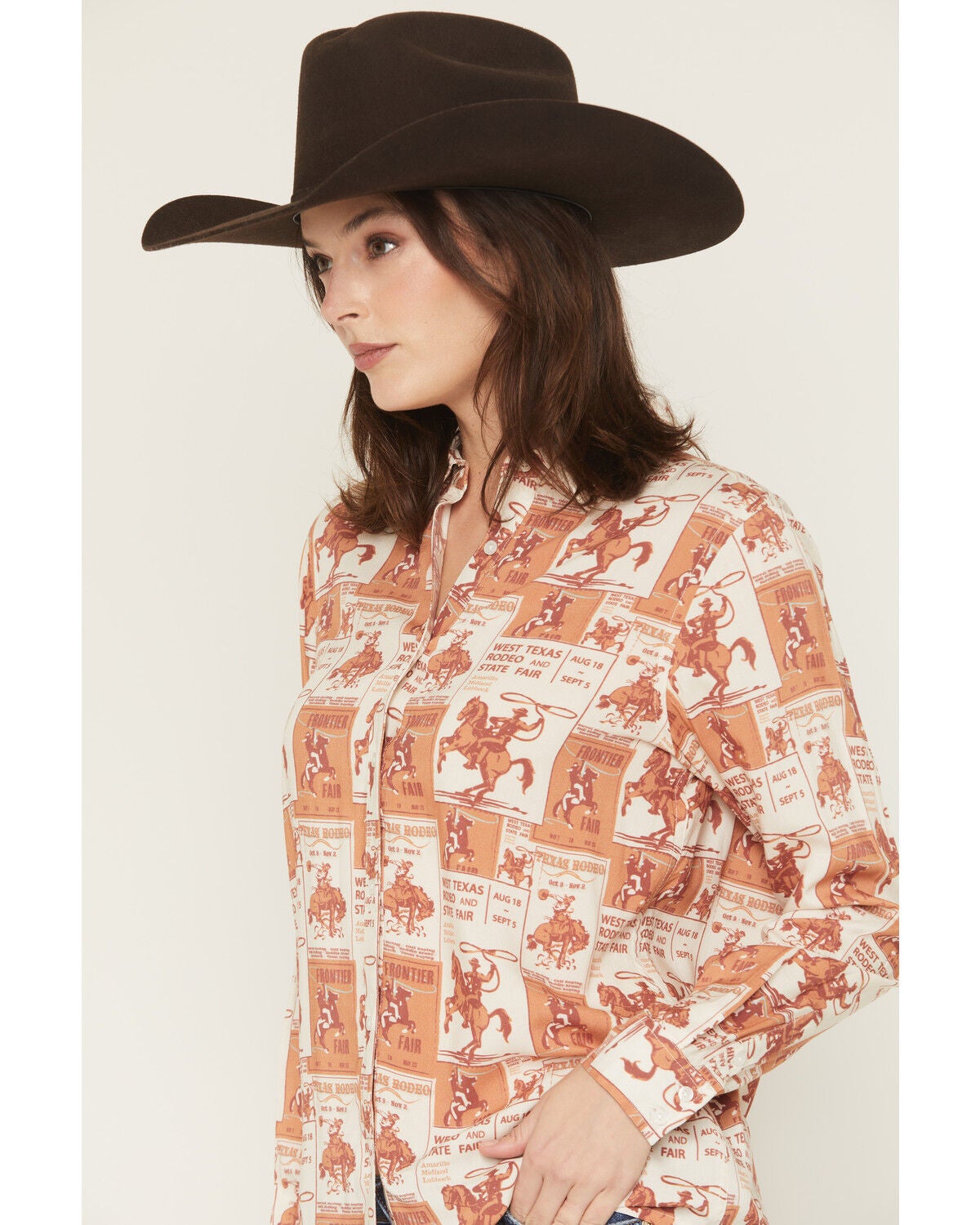 Image #2 - Rock & Roll Denim Women's Poster Print Long Sleeve Button-Down Western Shirt, Rust Copper, hi-res