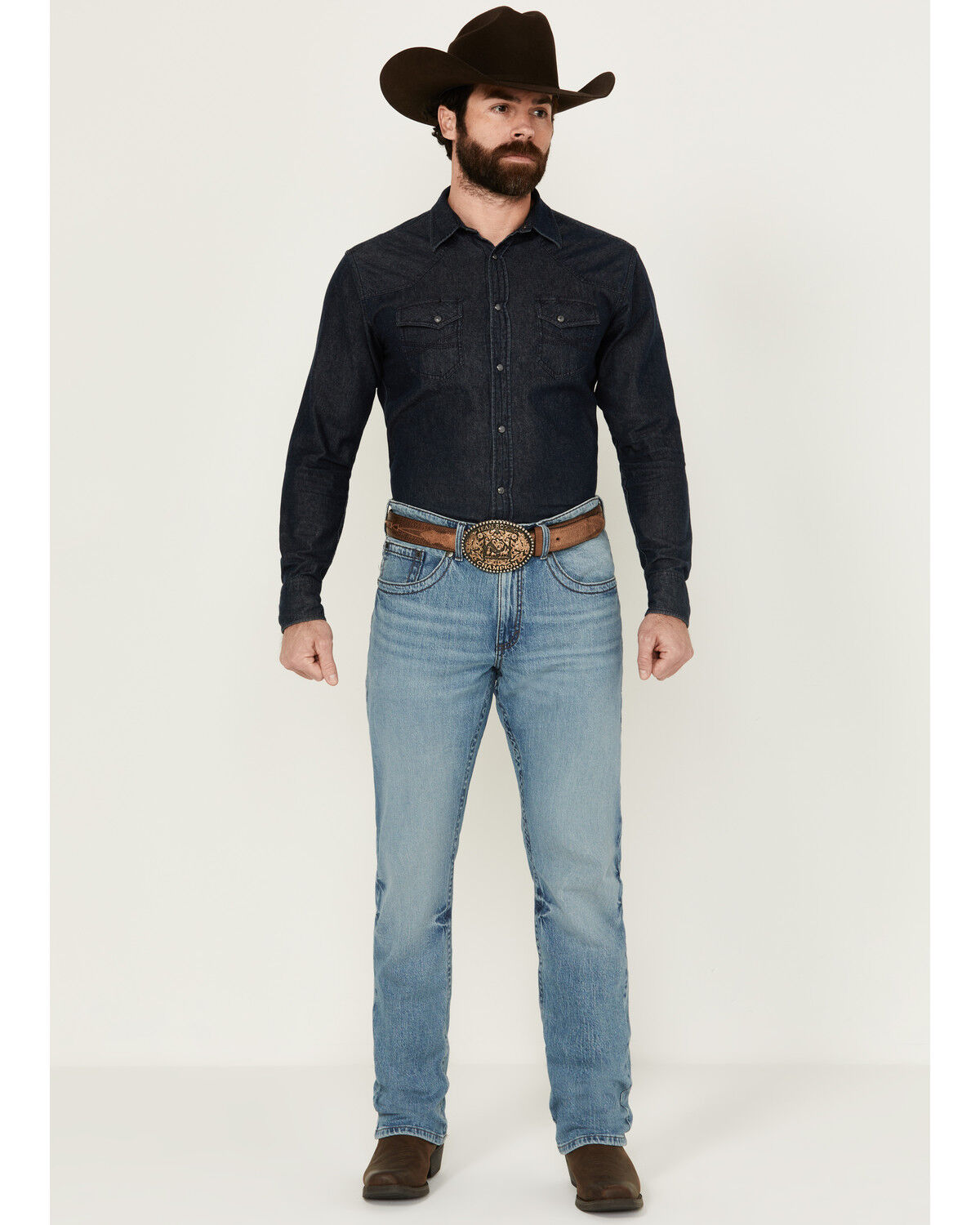 Image #1 - Rock 47 by Wrangler Men's Red Valley Light Medium Wash Slim Straight Stretch Denim Jeans, Light Wash, hi-res