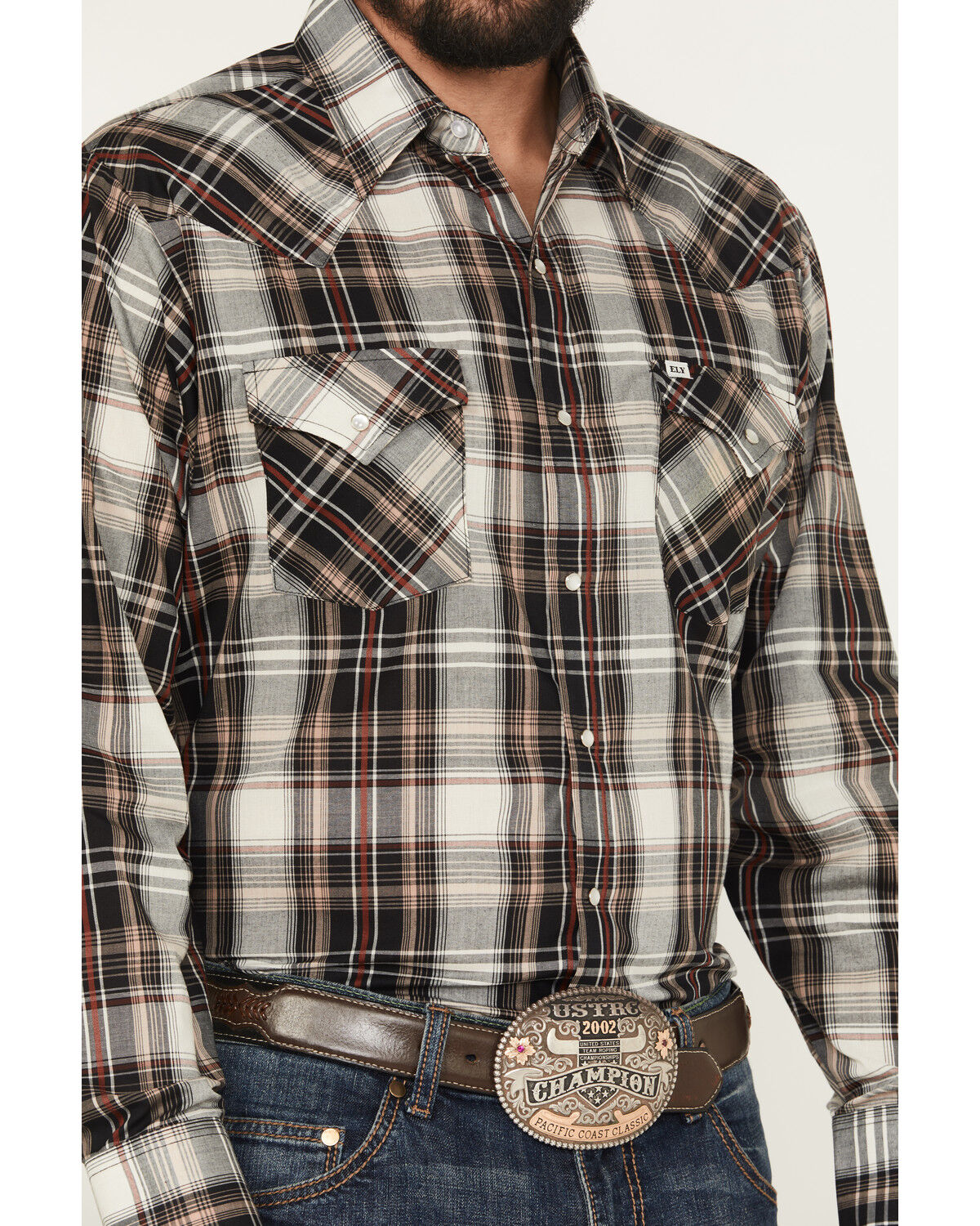 Image #3 - Ely Walker Men's Plaid Print Long Sleeve Pearl Snap Western Shirt - Big, Lt Brown, hi-res