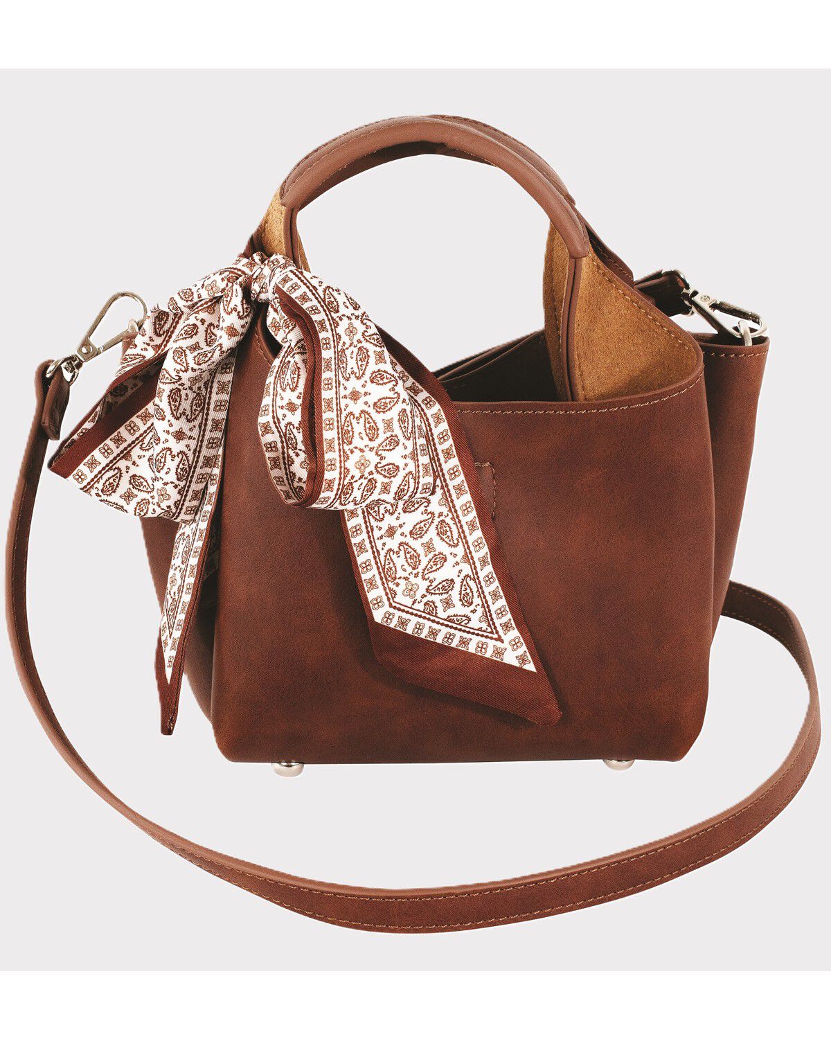 Image #1 - Justin Women's Signature Tiny Tote With Paisley Leather Scarf Crossbody Bag, Brown, hi-res