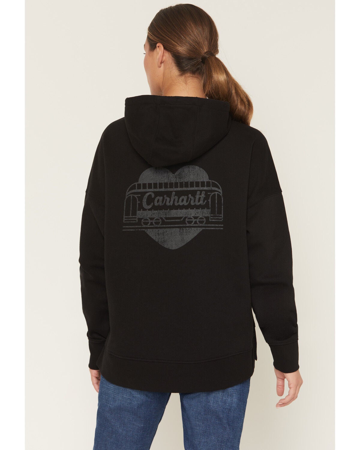 Carhartt Women's Oversized Fit Midweight Heart Graphic Hoodie, Black, hi-res