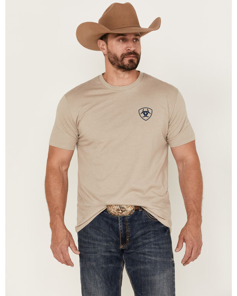 Ariat Men's Woodgrain Khaki American Flag Graphic Short Sleeve T-Shirt , Beige/khaki, hi-res