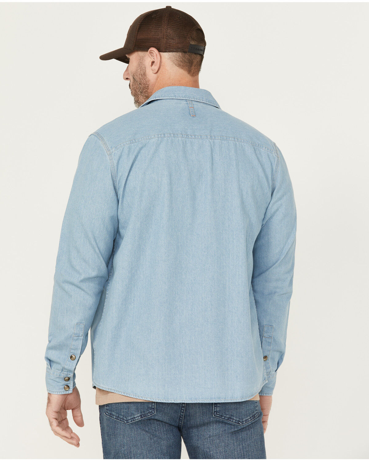 Image #4 - Hawx Men's All Out Light Wash Long Sleeve Snap Denim Work Shirt, Light Wash, hi-res