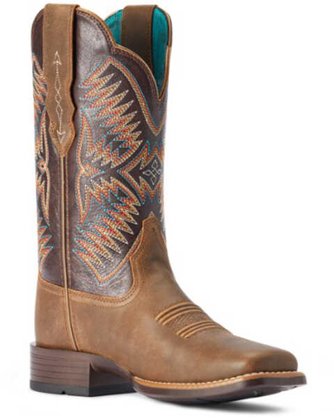 Ariat Women's Odessa Stretchfit Performance Western Boots - Broad Square Toe , Brown, hi-res