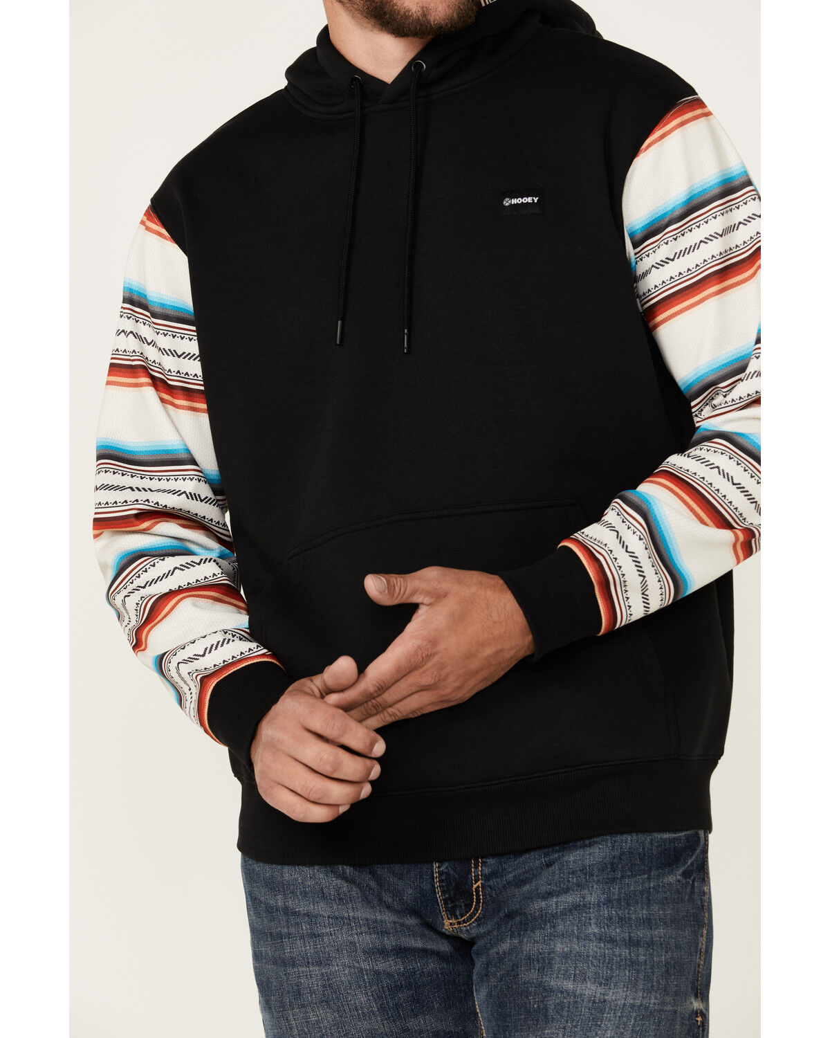 Image #3 - Hooey Men's Legendary Serape Sleeve Hooded Sweatshirt, Black, hi-res