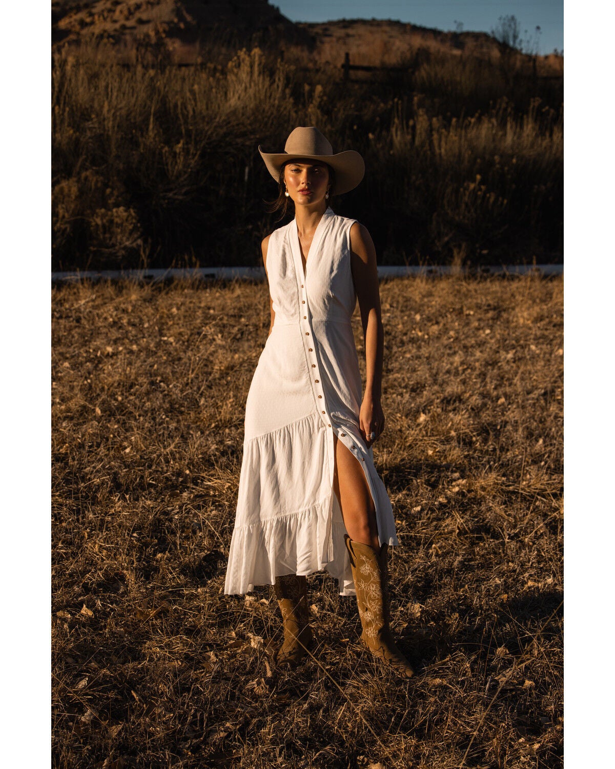 Image #1 - Shyanne Women's Solid Sleeveless Button-Down High-Low Midi Dress, White, hi-res
