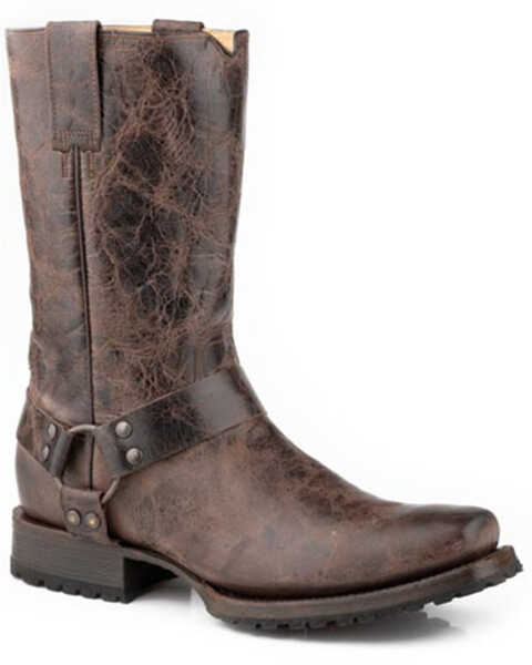 Stetson Men's Heritage Harness Motorcycle Boots - Square Toe , Brown, hi-res