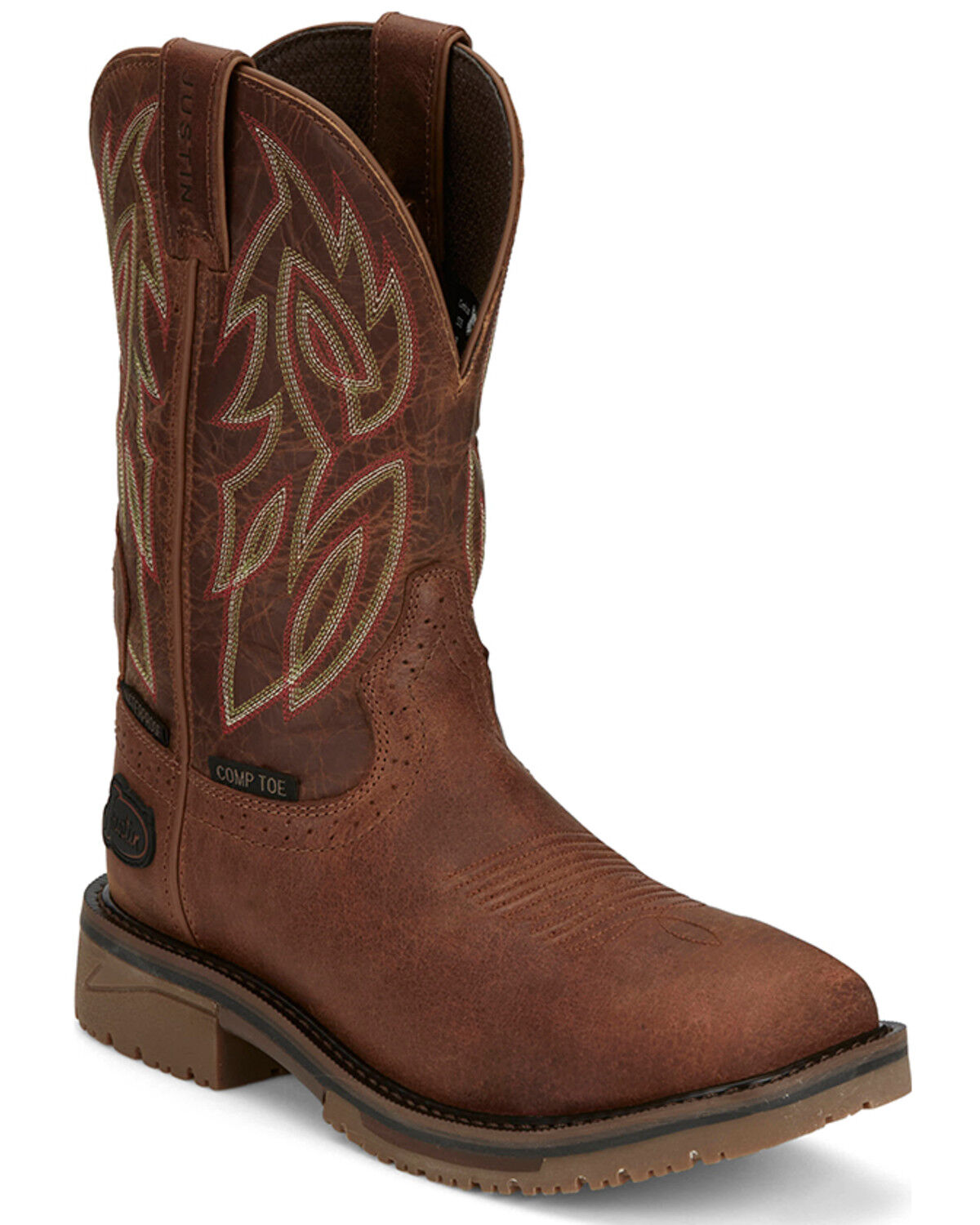 Image #1 - Justin Men's Broncy Waterproof Western Work Boots - Composite Toe, Brown, hi-res