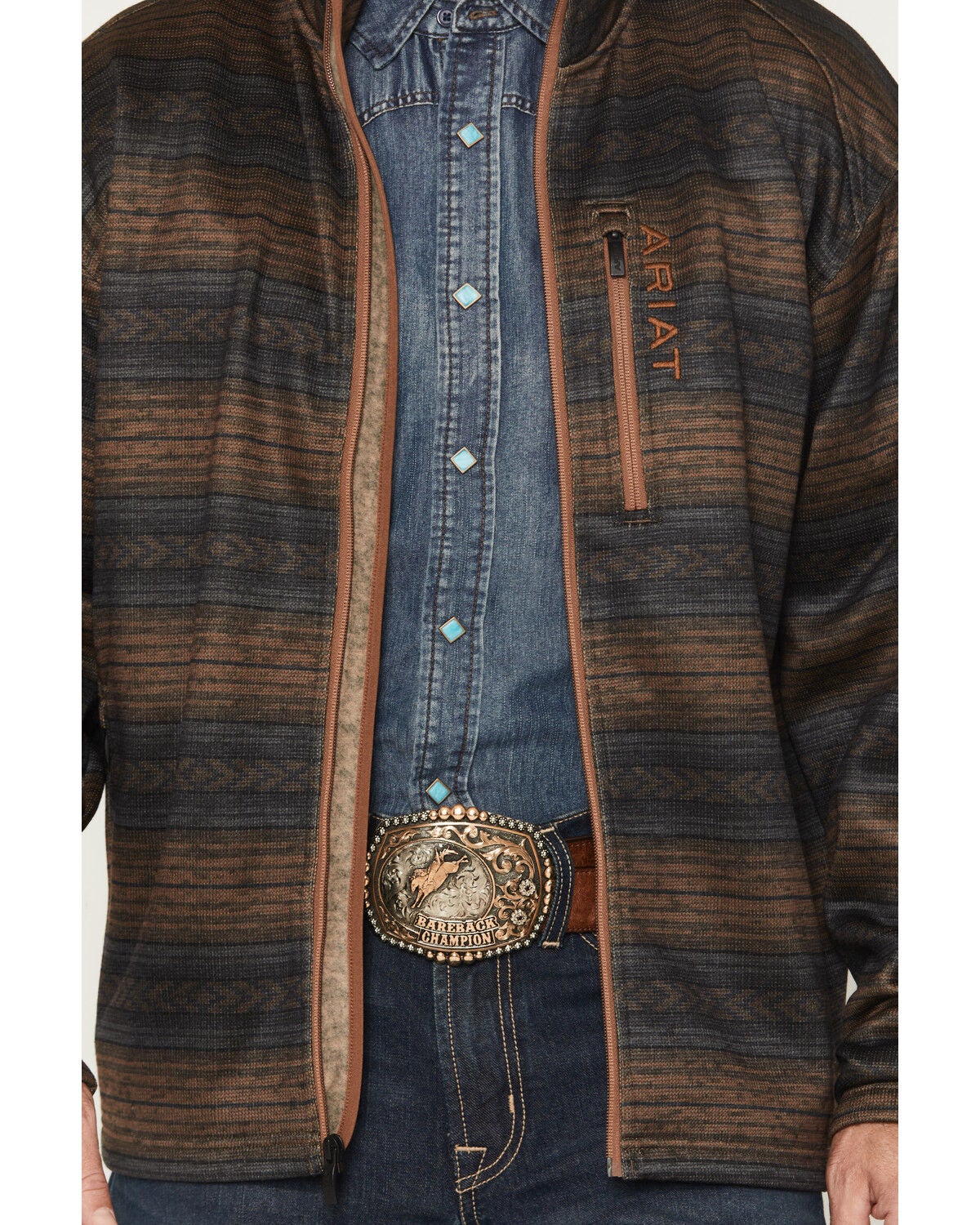 Image #3 - Ariat Men's Caldwell Southwestern Print Full Zip Sweater, Navy, hi-res