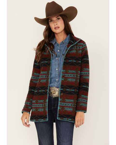 Outback Trading Co. Women's Southwestern Print Moree Jacket, Turquoise, hi-res