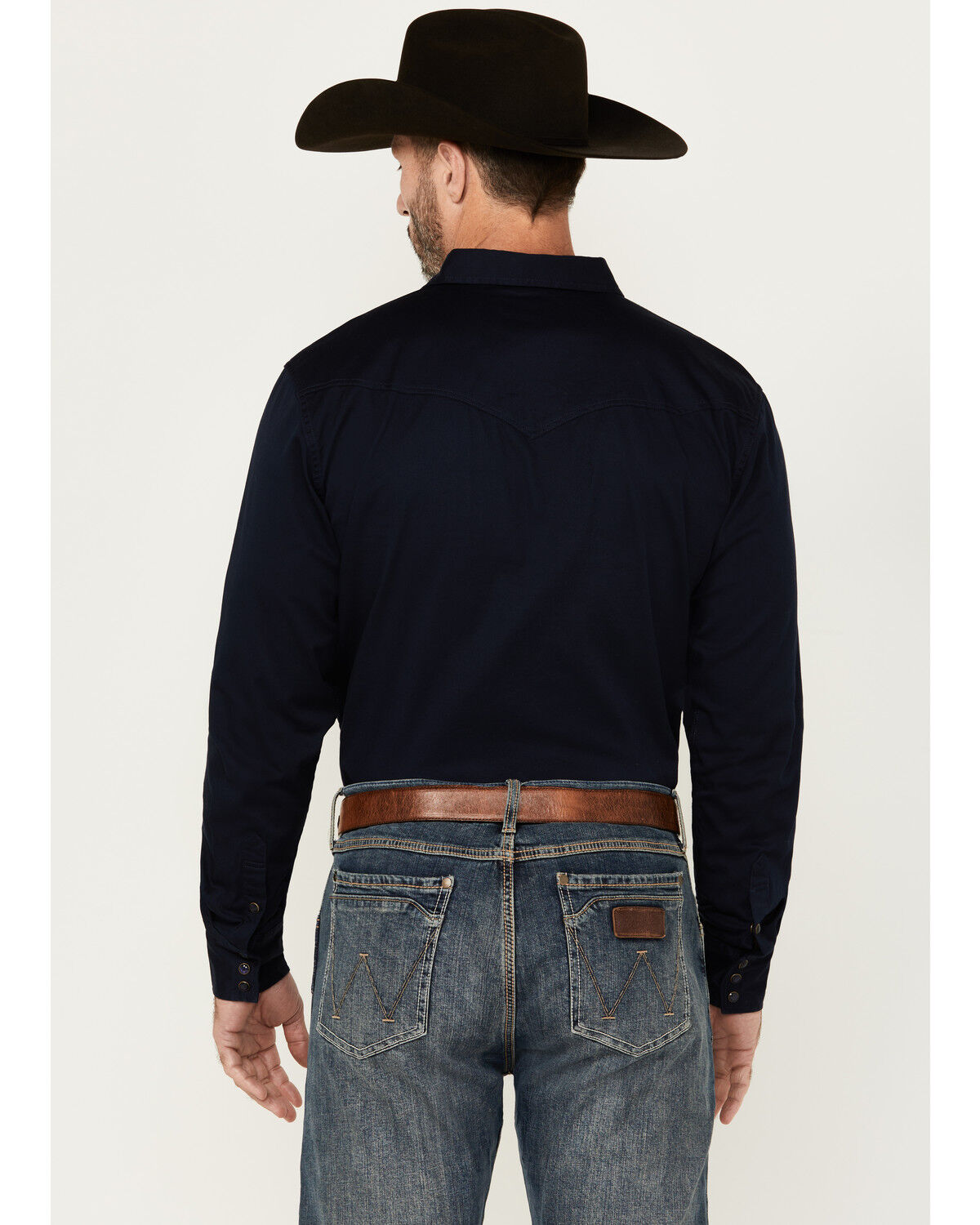 Image #4 - Blue Ranchwear Men's Rustler Solid Twill Long Sleeve Snap Stretch Western Work Shirt, Navy, hi-res