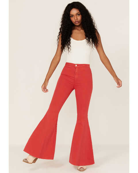 Free People Women's Just Float On High-Rise Flare Jeans, Red, hi-res
