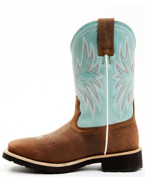 Image #3 - RANK 45® Women's Contrast Shaft Performance Leather Western Boots - Broad Square Toe , Turquoise, hi-res