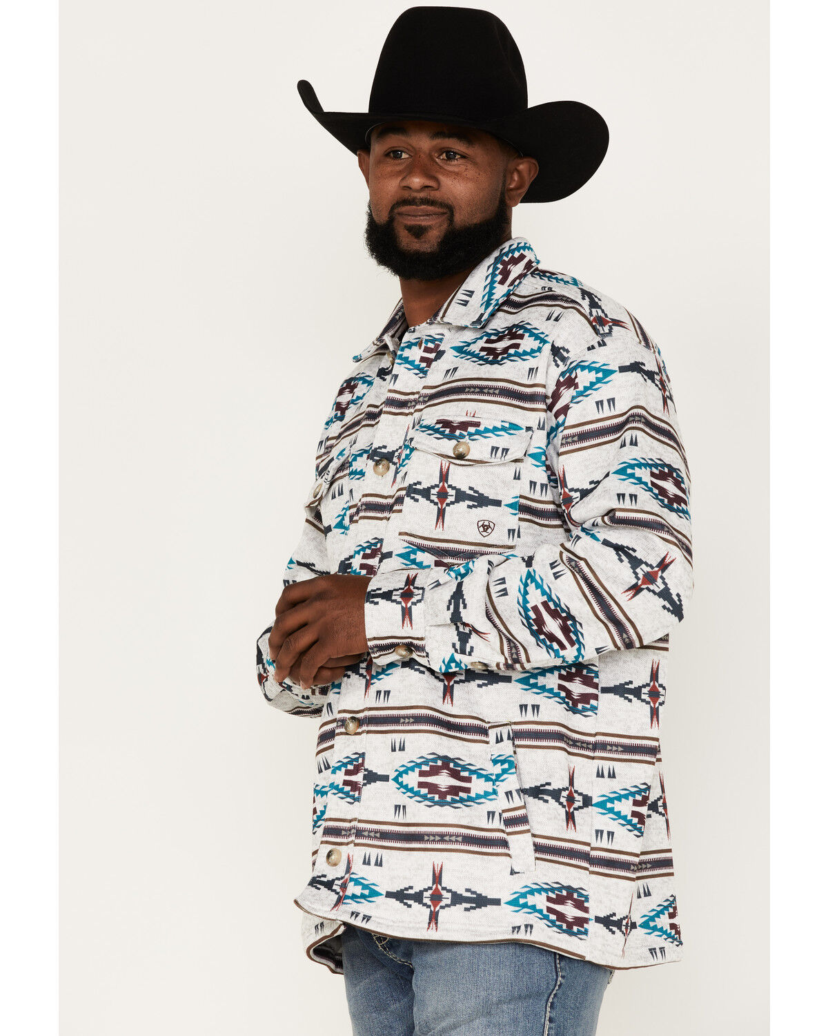 Image #2 - Ariat Men's Caldwell Southwestern Print Shacket, Light Grey, hi-res