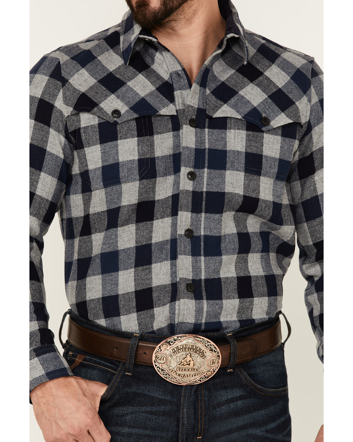 Image #3 - Pendleton Men's Check Plaid Button-Down Long Sleeve Western Flannel Shirt, Blue, hi-res