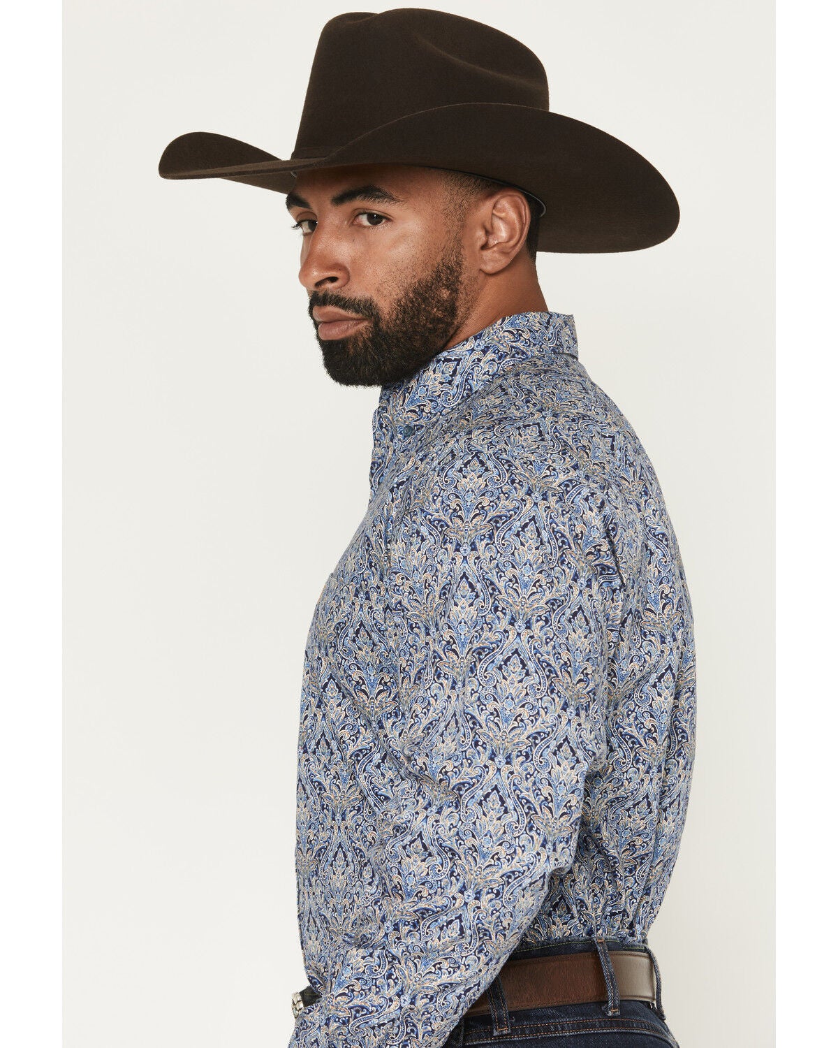 Image #2 - Ariat Men's Stoney Paisley Print Long Sleeve Button-Down Western Shirt - Tall, Blue, hi-res