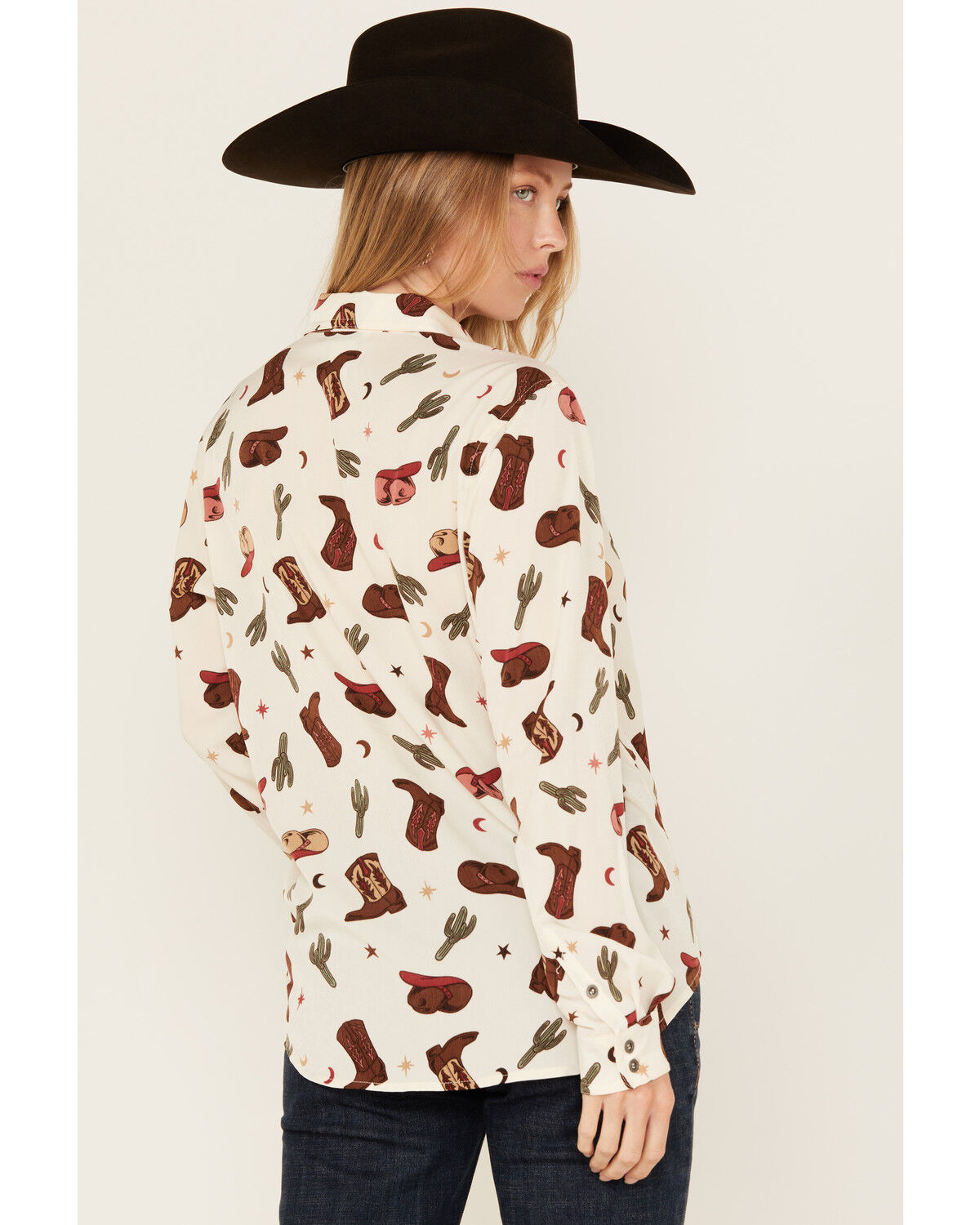 Image #4 - Ariat Women's Western Print Long Sleeve Button-Down Western Shirt, Cream, hi-res