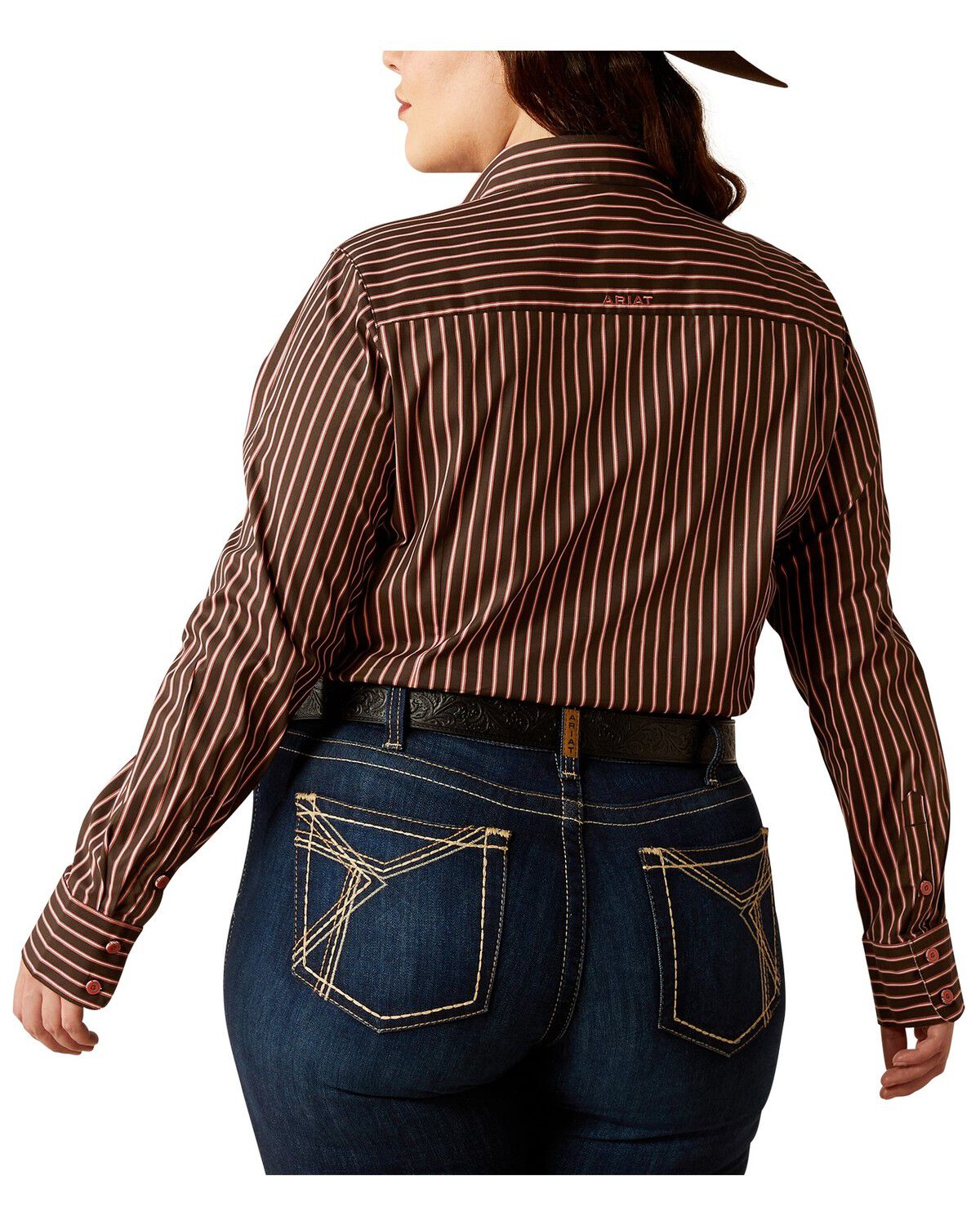 Image #2 - Ariat Women's Kirby Striped Long Sleeve Button-Down Stretch Western Shirt - Plus, Brown, hi-res