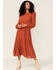 Image #1 - Flying Tomato Women's Solid Pleat Zip-Back Midi Dress , Rust Copper, hi-res