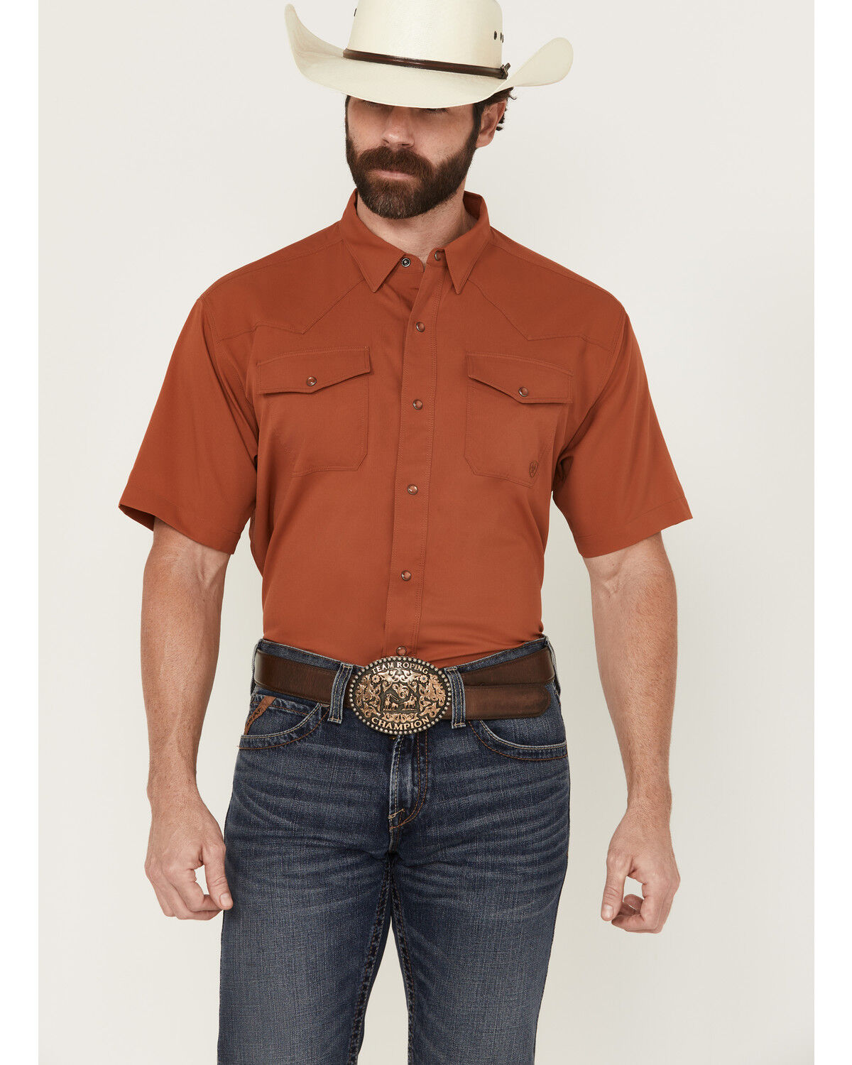 Image #1 - Ariat Men's VentTek Solid Short Sleeve Snap Performance Western Shirt - Tall, , hi-res