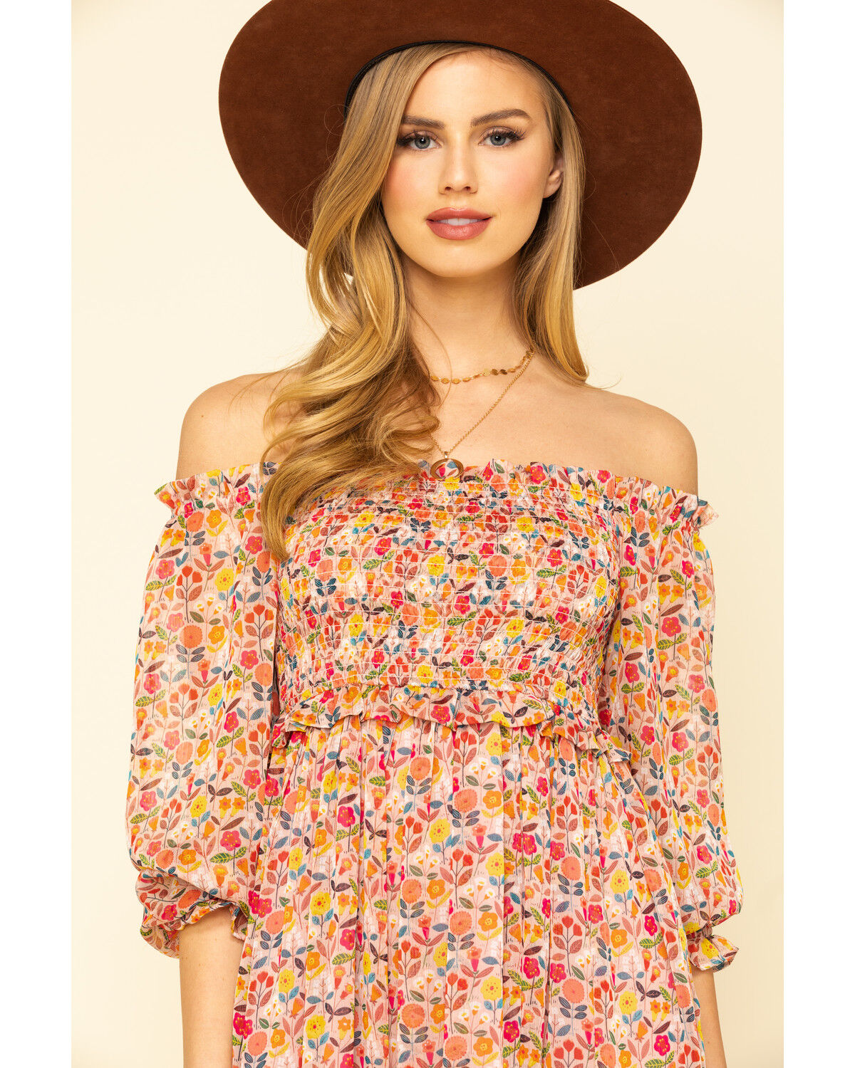 Image #4 - Molly Bracken Women's Pink Print Smock Midi Dress, , hi-res