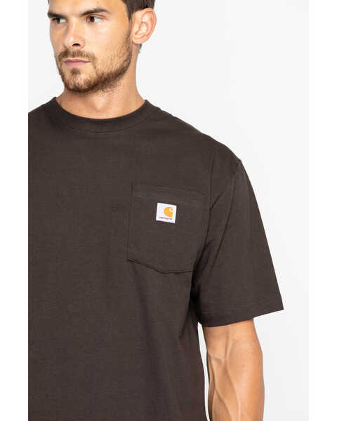 Carhartt Men's Loose Fit Heavyweight Logo Pocket Work T-Shirt, Dark Brown, hi-res