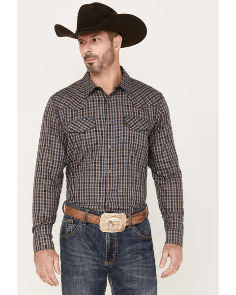 Gibson Men's Foundation Plaid Print Long Sleeve Snap Western Shirt, Grey, hi-res