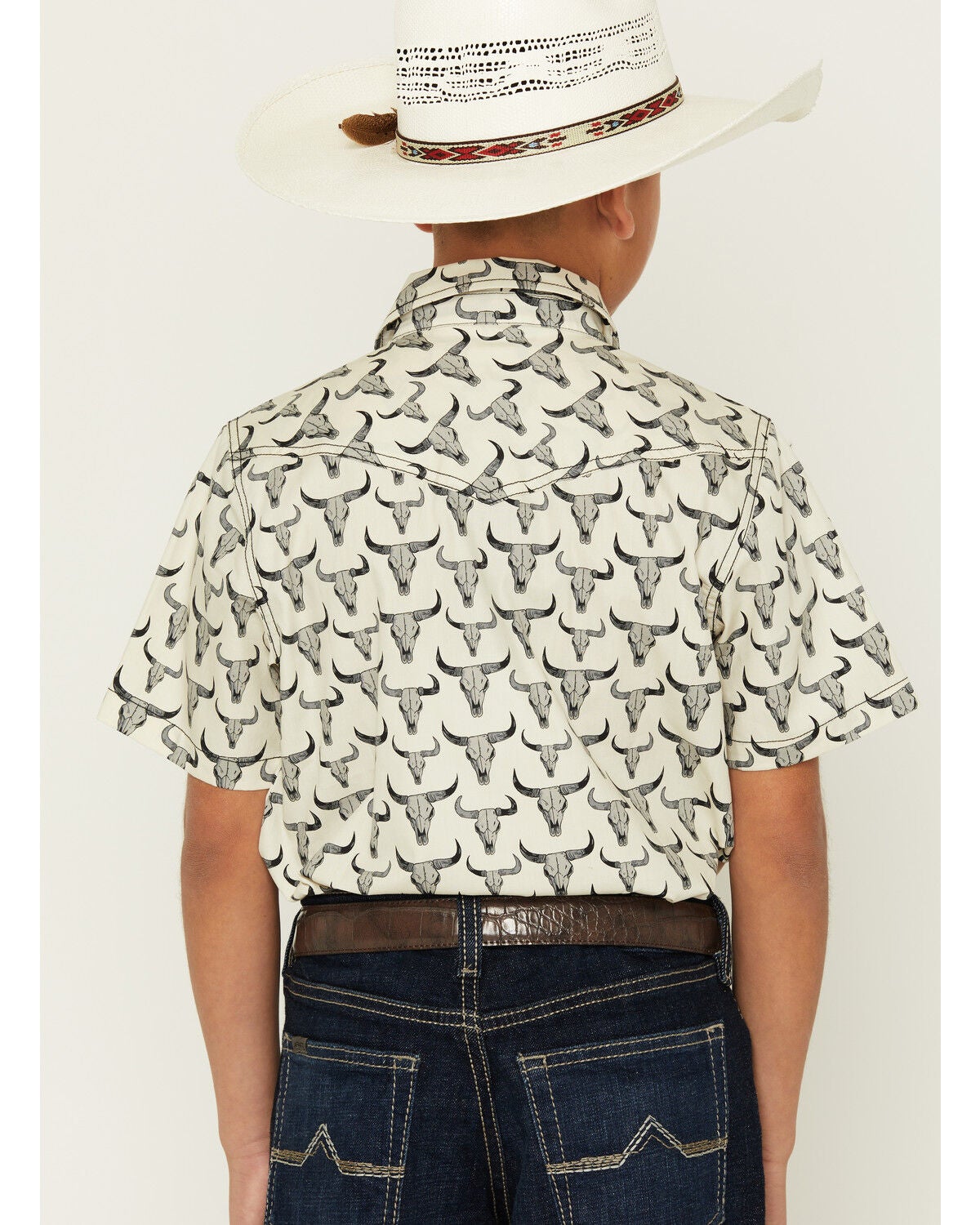 Image #4 - Cody James Boys' Toro Steerhead Print Short Sleeve Snap Western Shirt, Tan, hi-res