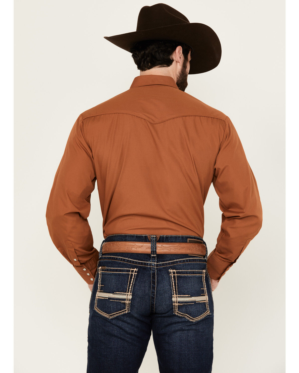 Image #4 - Roper Men's Embroidered Yoke Long Sleeve Snap Western Shirt, Rust, hi-res