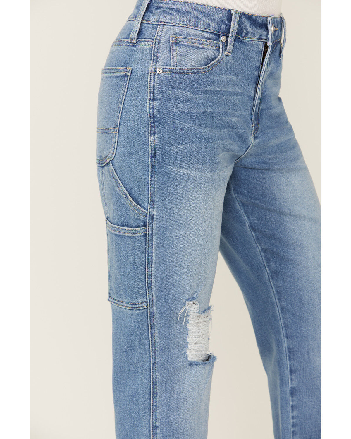 Image #2 - Ceros Women's Light Wash High Rise Carpenter Straight Jeans, Blue, hi-res
