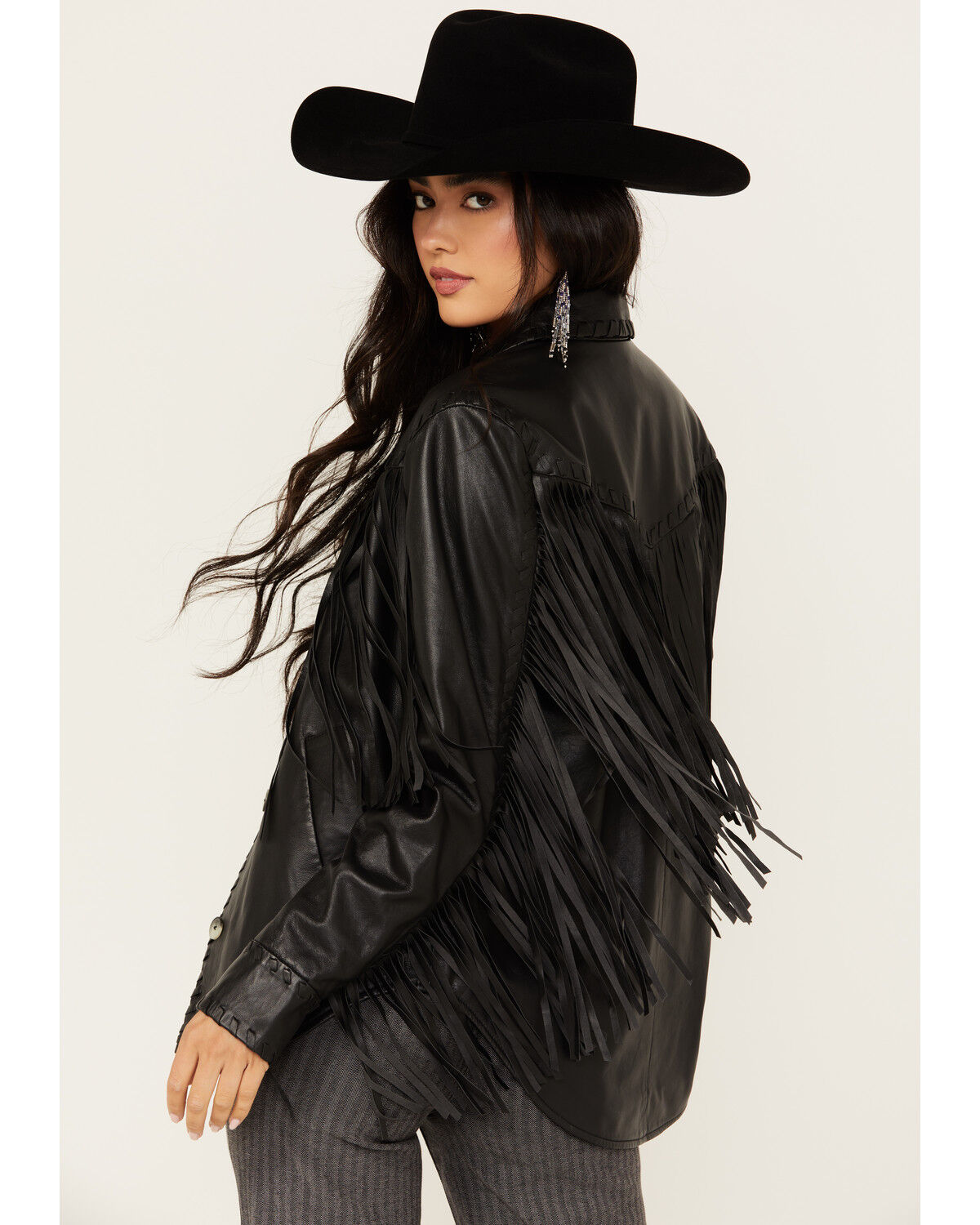 Image #4 - Idyllwind Women's Amburn Leather Fringe Shacket, Black, hi-res