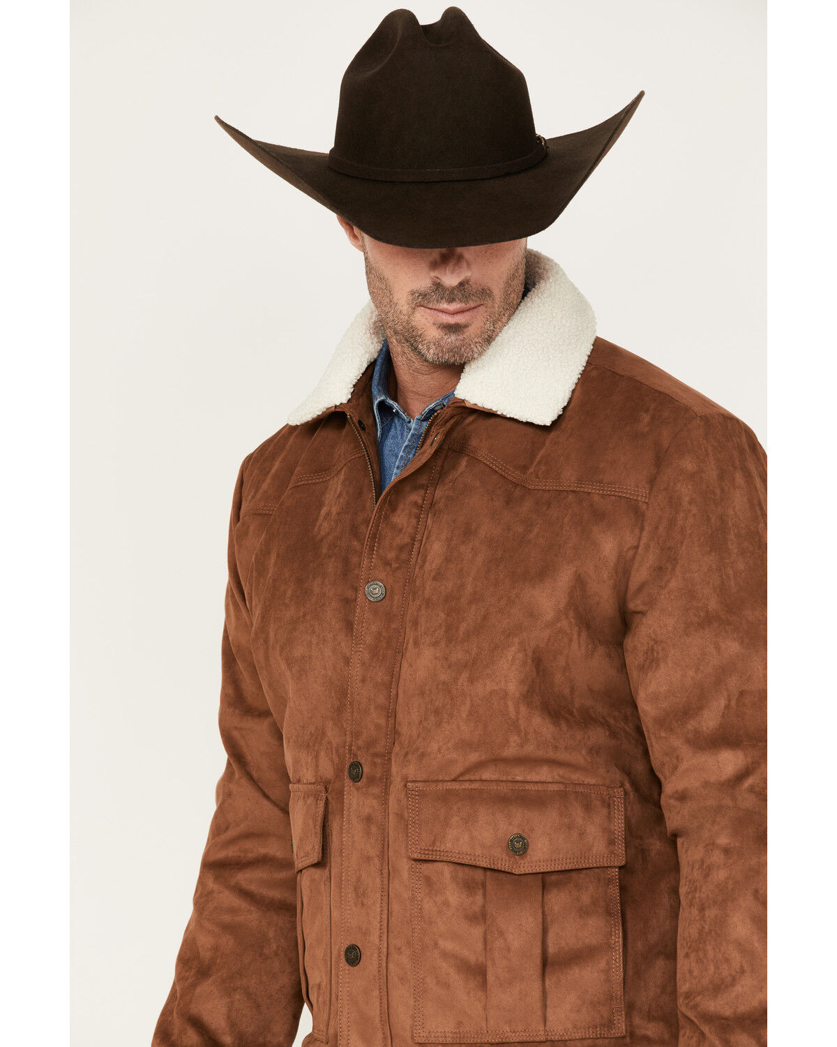 Image #2 - Cody James Men's Edward Faux Suede Sherpa Collar Bomber Jacket, Brown, hi-res