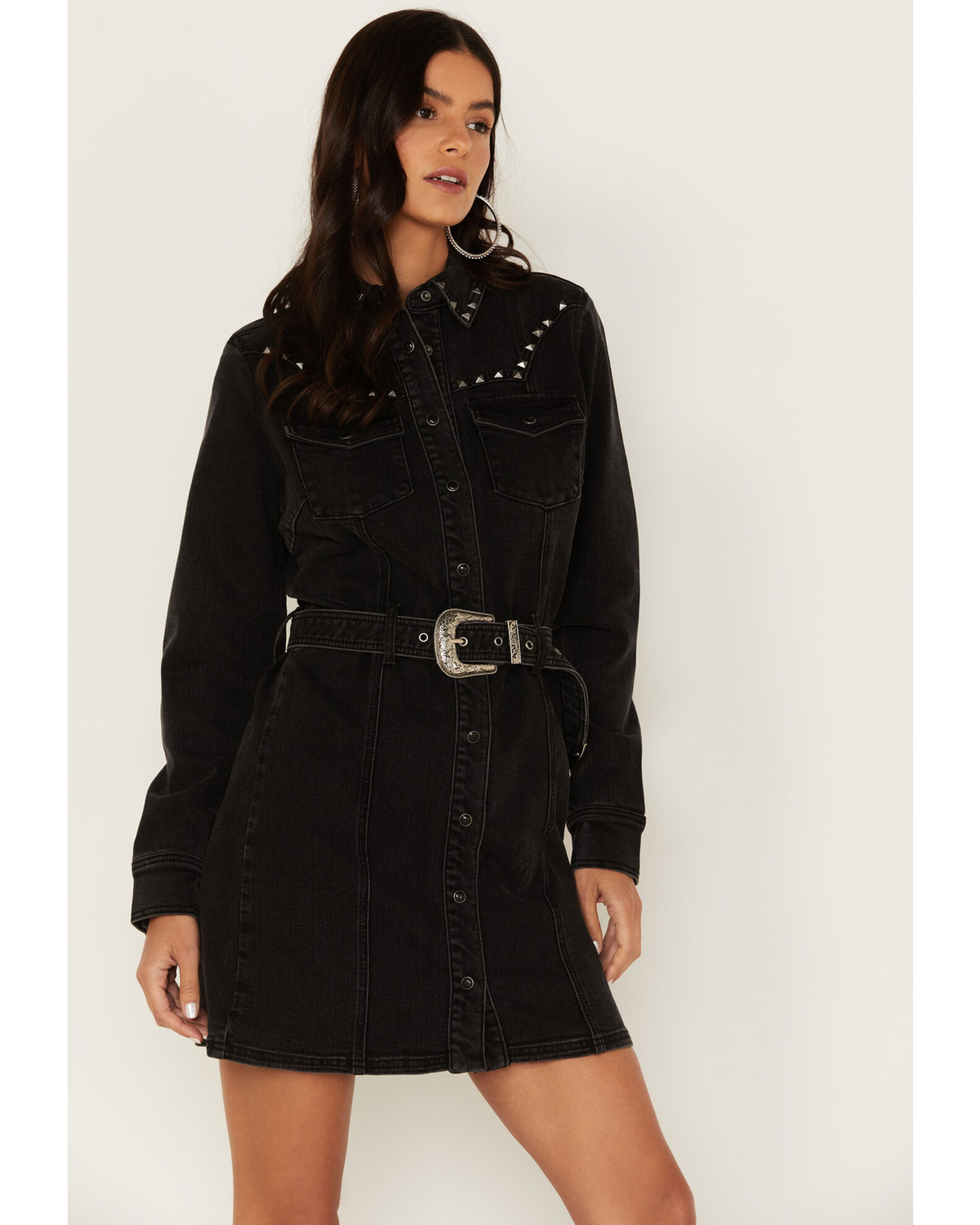 Black denim cheap dress with belt